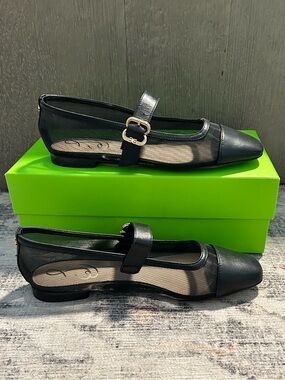 Sam Edelman Miranda Mary Jane Flats Black Mesh and Leather